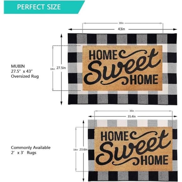 Cotton Buffalo Plaid Rug 27.5 x 43 Inches Black and White Check Rugs Hand-Woven - Picture 2 of 6